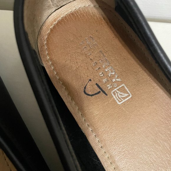 Sperry Black Ribbon Leather Boat Shoe Flats - Picture 4 of 9